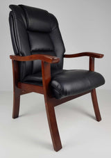 Visitor Chair Black Leather with Walnut Arms - CHA-1830C