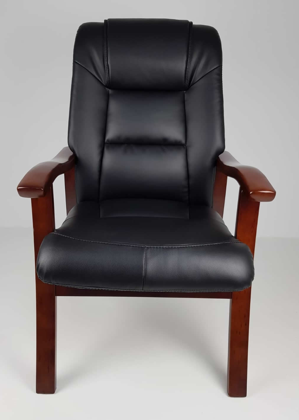 Visitor Chair Black Leather with Walnut Arms - CHA-1830C