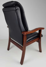 Visitor Chair Black Leather with Walnut Arms - CHA-1830C