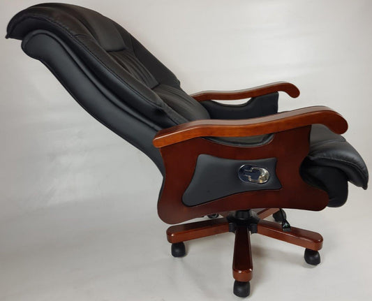 Large Executive Black Leather Office Chair with Wooden Arms - SZ-A766