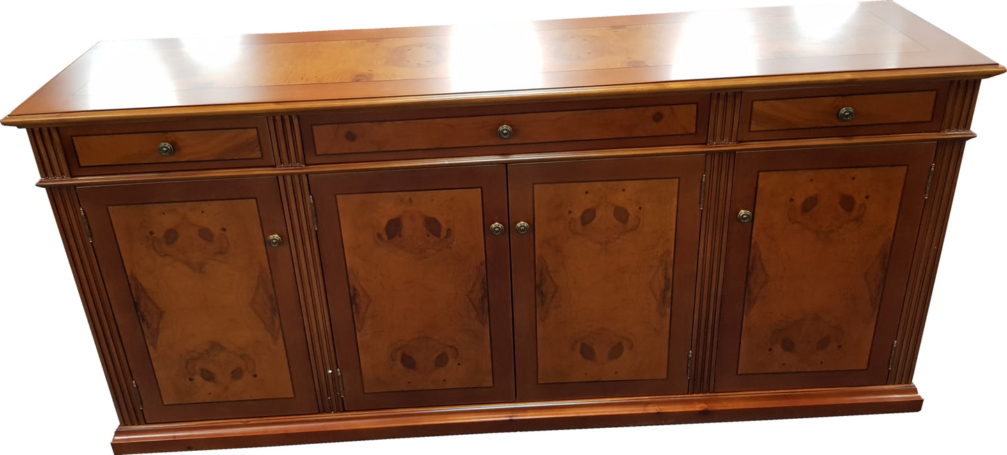 Executive Dark Cherry Credenza With Yew Inlaid Panelling - 0806T