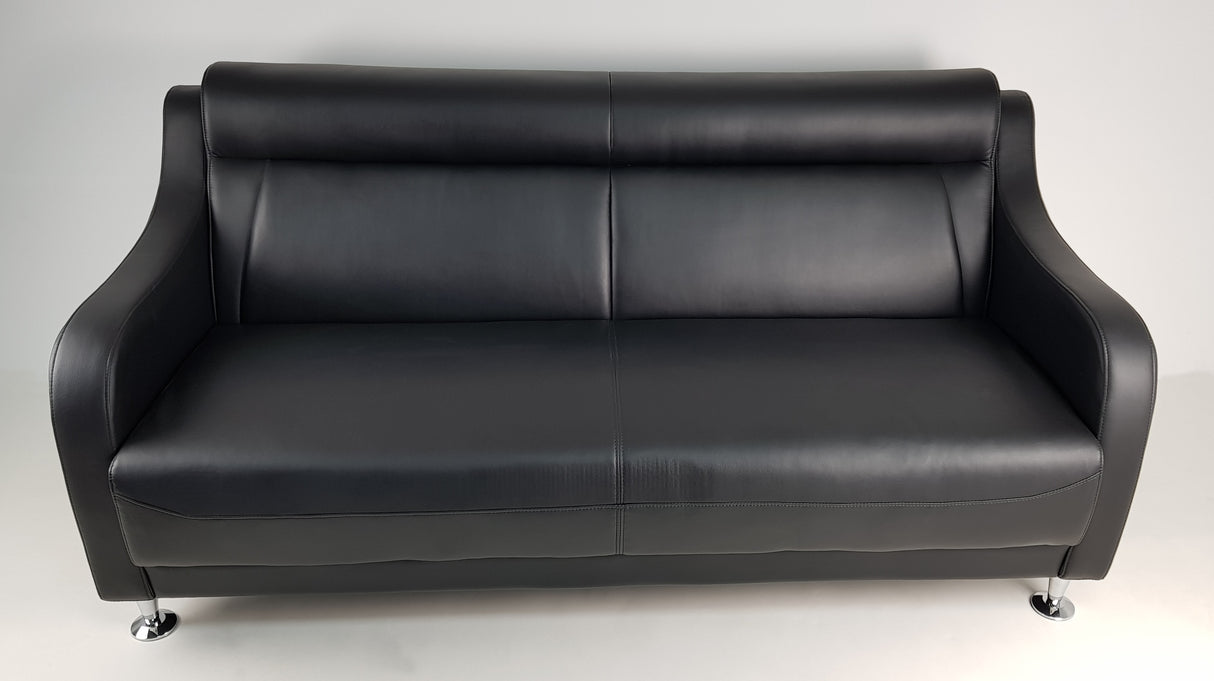 Contemporary Black Leather Three Seater Sofa - F082S