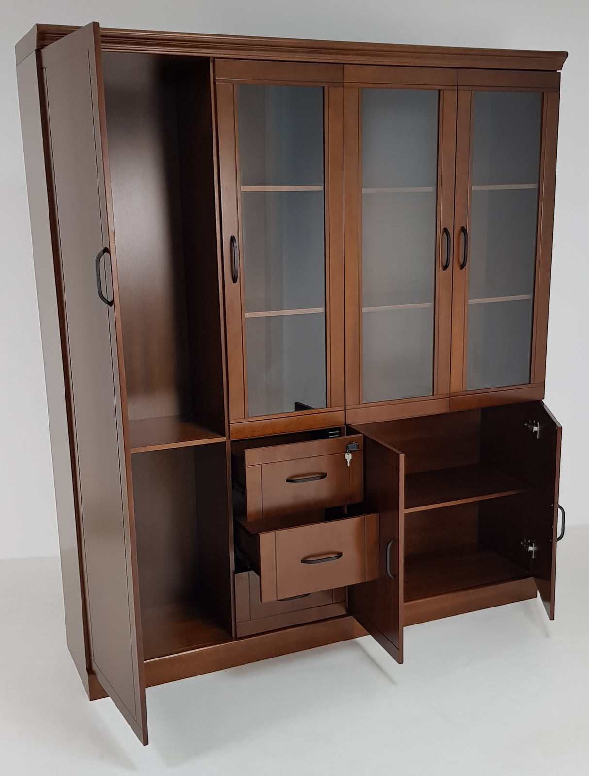 Real Wood Veneer Walnut Four Door Executive Bookcase - 1861A-4DR