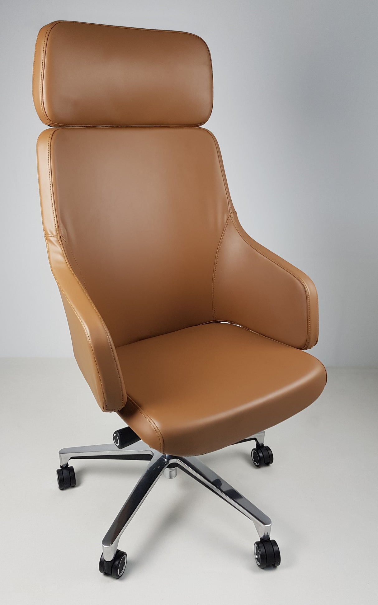 High Back Tan Leather Executive Office Chair with Seat Slide - CHA-1823A