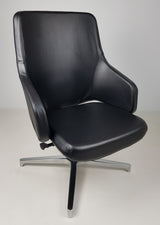 Black Leather Visitor Office Chair with Seat Slide - CHA-1823C