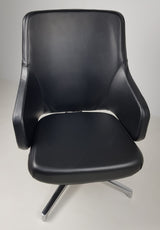 Black Leather Visitor Office Chair with Seat Slide - CHA-1823C