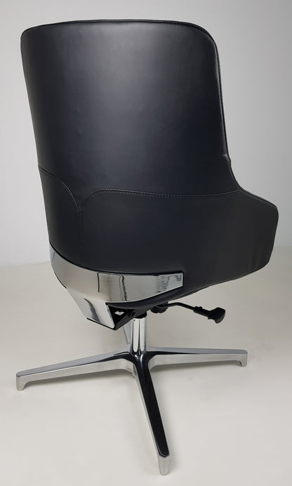 Black Leather Visitor Office Chair with Seat Slide - CHA-1823C