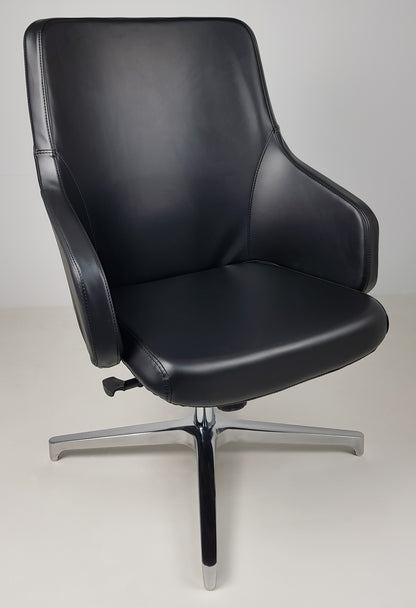 Black Leather Visitor Office Chair with Seat Slide - CHA-1823C