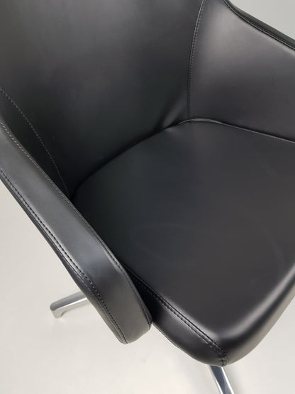Black Leather Visitor Office Chair with Seat Slide - CHA-1823C