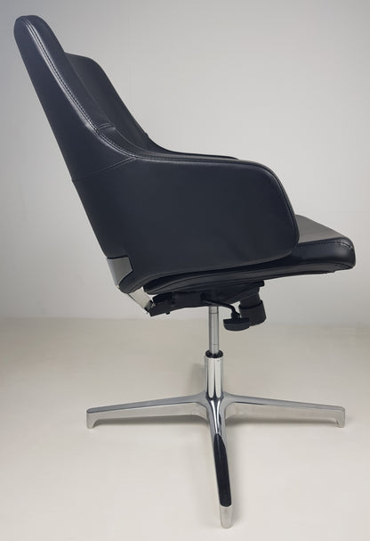 Black Leather Visitor Office Chair with Seat Slide - CHA-1823C