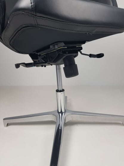 Black Leather Visitor Office Chair with Seat Slide - CHA-1823C