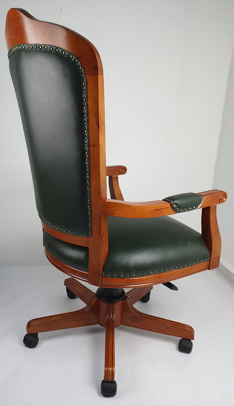 Solid Wood Frame High Back Real Green Leather Chesterfield Captains Chair - HSN-CPT-02