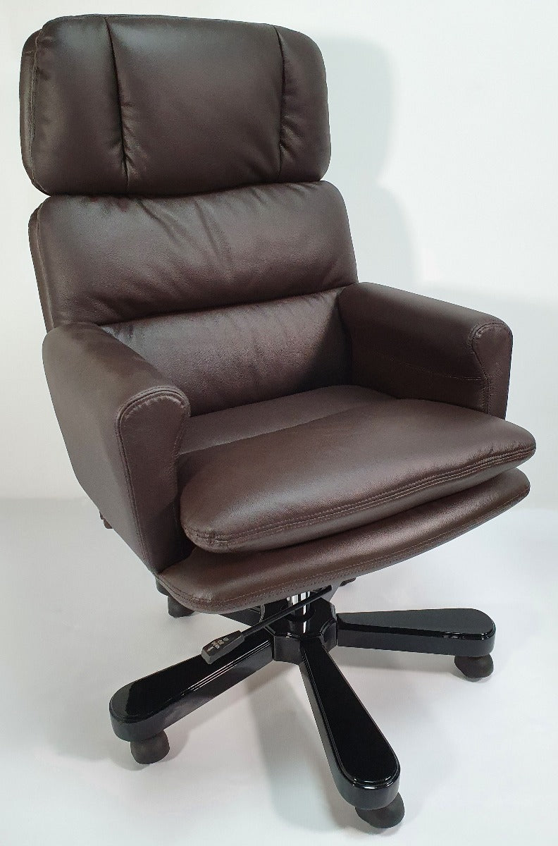 Luxury High Back Office Chair In Brown Genuine Leather - DES-A019