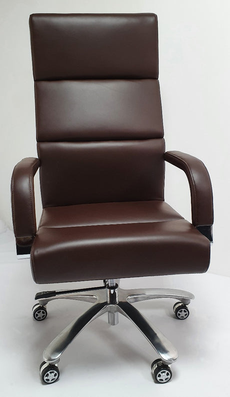 Brown Leather Chrome Frame Deep Padded Executive Office Chair - HB1817-B