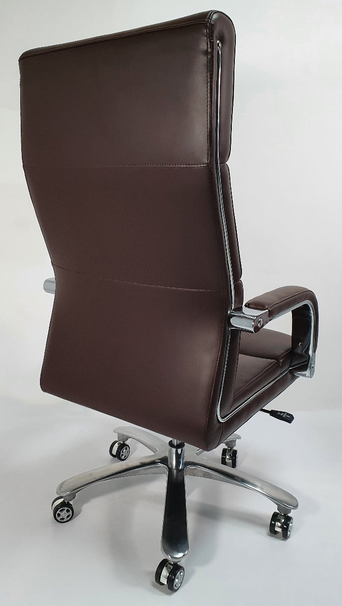 Brown Leather Chrome Frame Deep Padded Executive Office Chair - HB1817-B