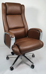 Brown Leather Executive Office Chair with Chrome Trimmed Arms - J1201