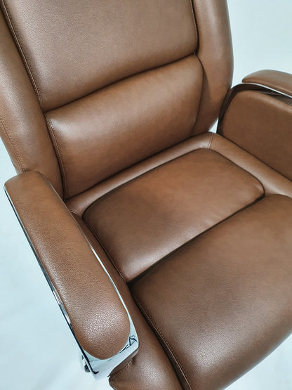 Brown Leather Executive Office Chair with Chrome Trimmed Arms -  J1201