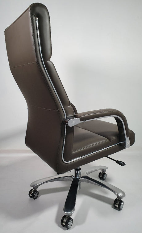 Grey Leather Chrome Frame Deep Padded Executive Office Chair - HB1817-G