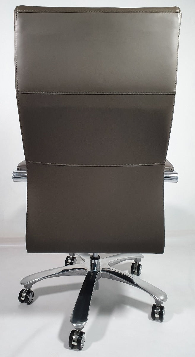 Grey Leather Chrome Frame Deep Padded Executive Office Chair - HB1817-G