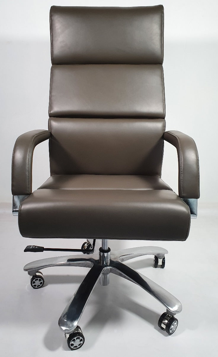 Grey Leather Chrome Frame Deep Padded Executive Office Chair - HB1817-G