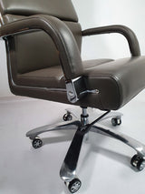 Grey Leather Chrome Frame Deep Padded Executive Office Chair - HB1817-G