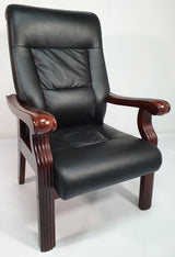 Senato CHA-F55A Visitor Chair Black Leather with Walnut Arms