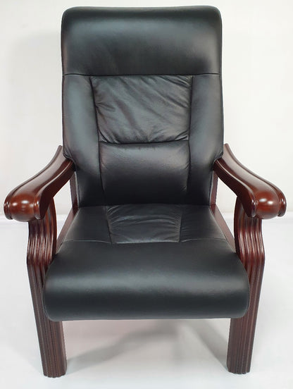 Senato CHA-F55A Visitor Chair Black Leather with Walnut Arms