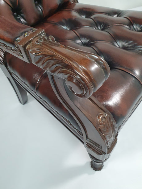 Genuine Brown Leather Traditional Chesterfield Visitor Chair - T212