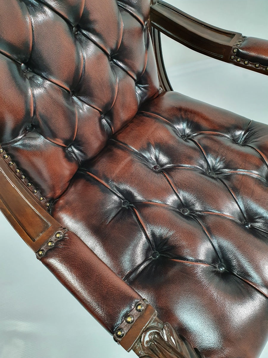 Genuine Brown Leather Traditional Chesterfield Visitor Chair - T212