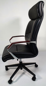 Slim Black Leather Office with Wood Arms - YS818