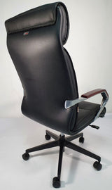 Slim Black Leather Office with Wood Arms - YS818