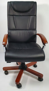 Stylish Black Leather Executive Office Chair with Wood Arms - YS397A