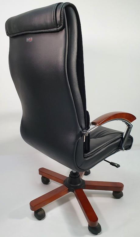 Stylish Black Leather Executive Office Chair with Wood Arms - YS397A