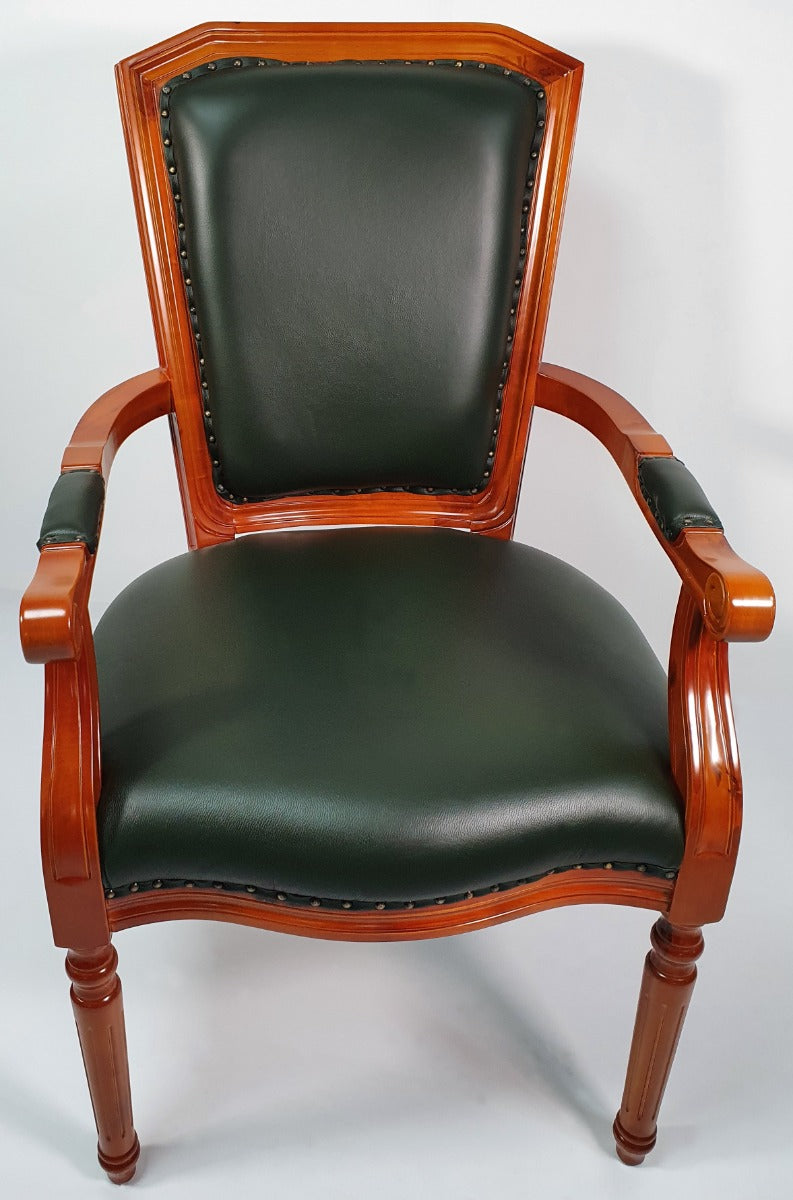 Green Leather and Yew Wood Executive Visitor Chair - T206