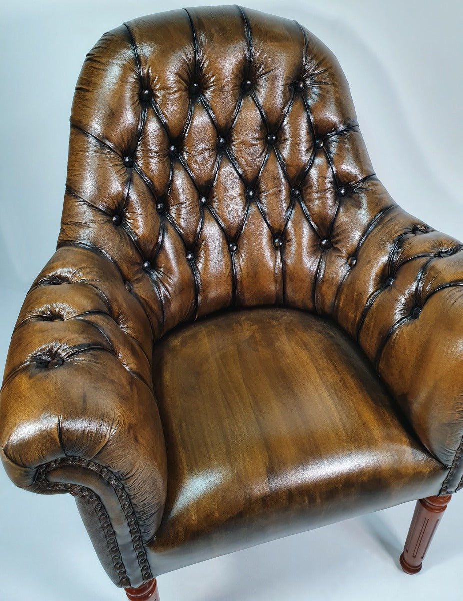 Traditional Genuine Olive Leather Chesterfield Visitor Chair - T208S