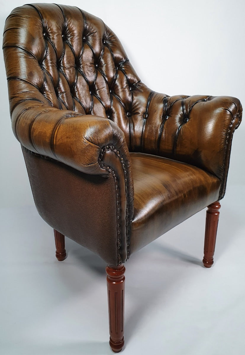 Traditional Genuine Olive Leather Chesterfield Visitor Chair - T208S