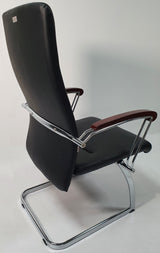Black Leather Visitor Chair with Wood Arms - JL565C