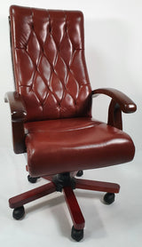 Tan Leather Executive Office Chair with Walnut Arms - WS-977