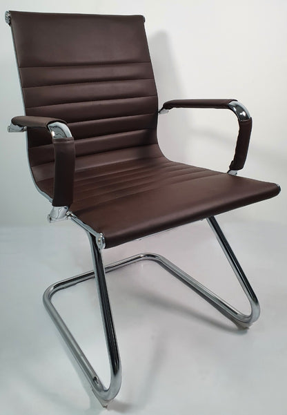Contemporary Eames-Style Cantilever Visitor Chair in Brown Leather - HB-E13