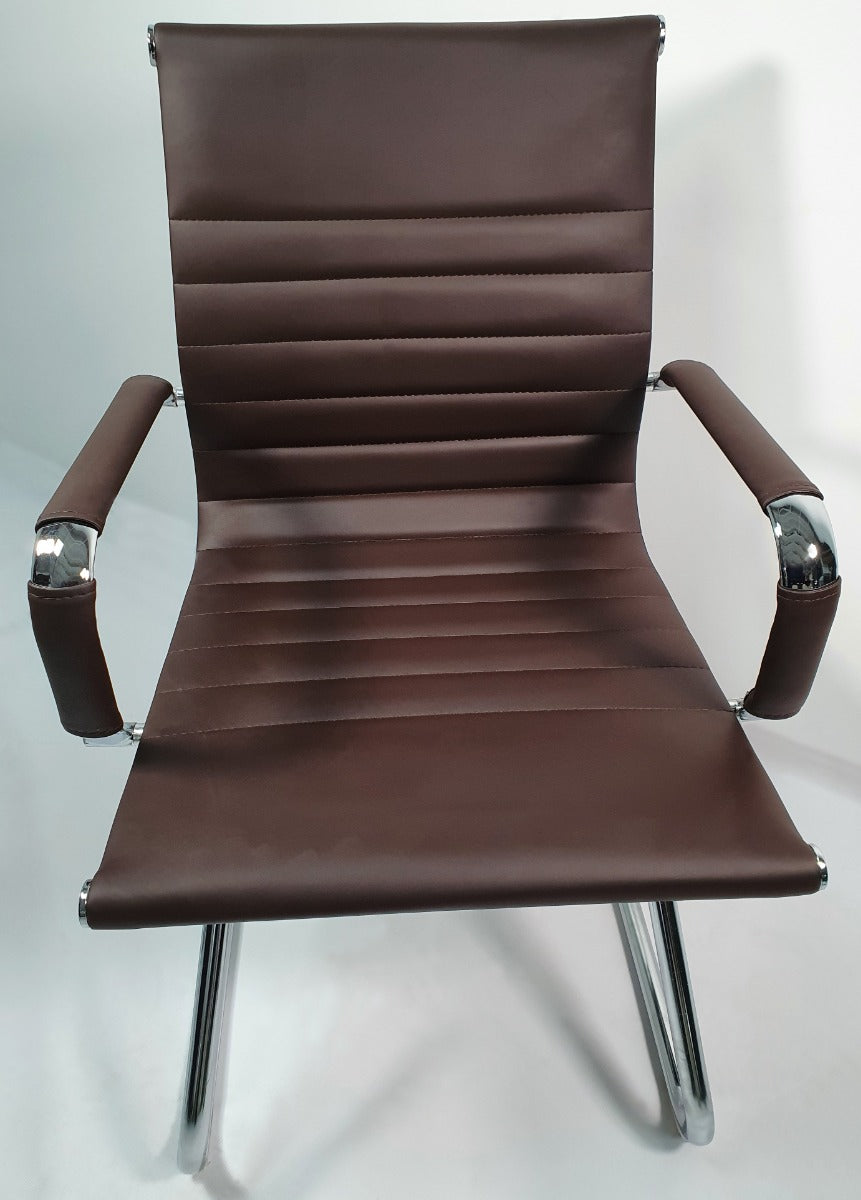 Contemporary Eames-Style Cantilever Visitor Chair in Brown Leather - HB-E13