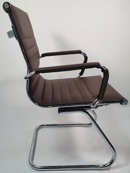 Contemporary Eames-Style Cantilever Visitor Chair in Brown Leather - HB-E13