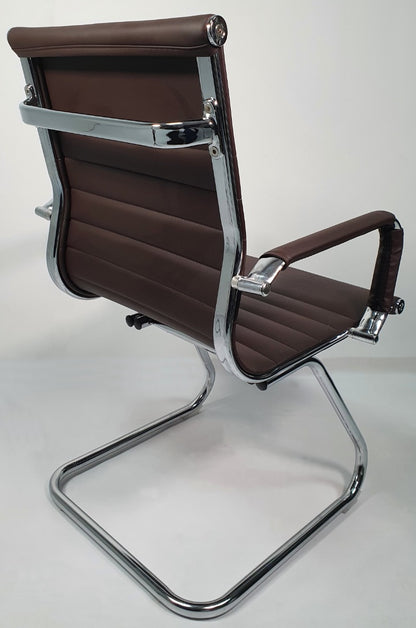 Contemporary Eames-Style Cantilever Visitor Chair in Brown Leather - HB-E13