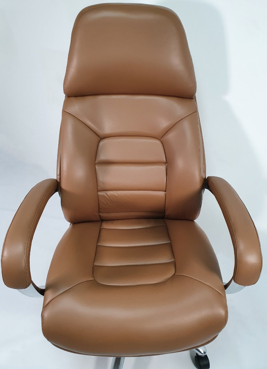 High Back Bucket Seat Style Tan Leather Executive Office Chair - 188A