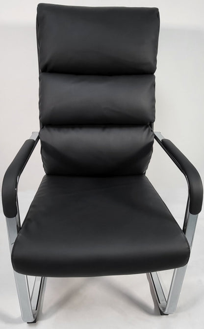 High Back Soft Pad Black Leather Visitor Chair - HB-210C