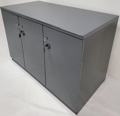 60cm Deep Three Door Cupboard in Grey Gloss - 1200mm - 122T