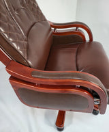 Traditional Genuine Brown Leather Office Chair with Mahogany Arms - A616-BR