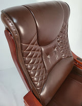 Traditional Genuine Brown Leather Office Chair with Mahogany Arms - A616-BR