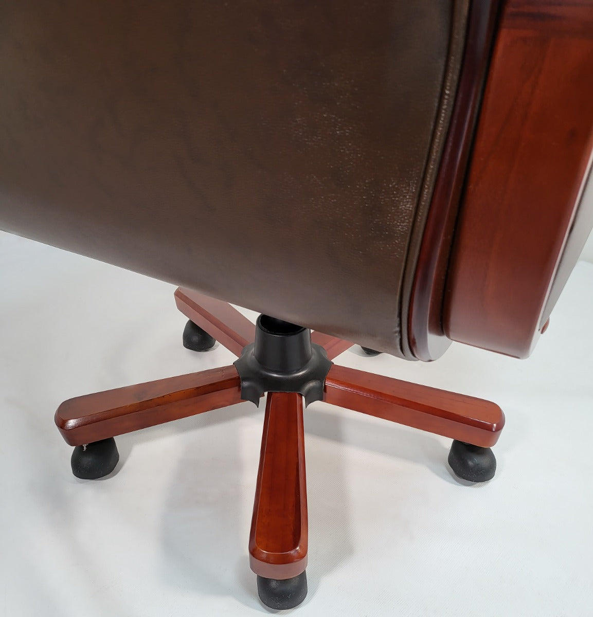 Traditional Genuine Brown Leather Office Chair with Mahogany Arms - A616-BR