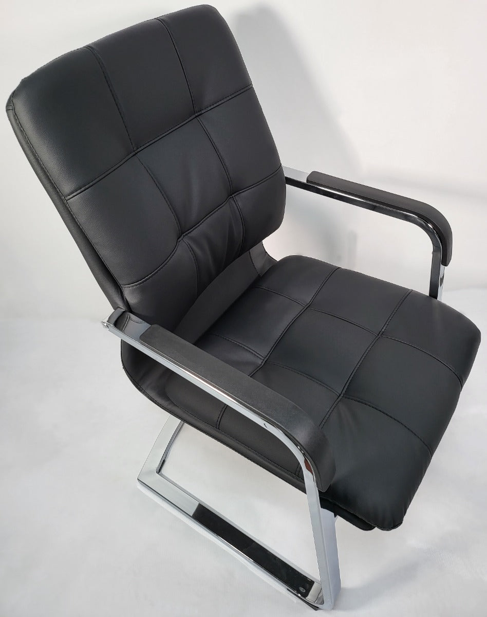 Stylish Black Leather Cantilever Visitor Chair - C147