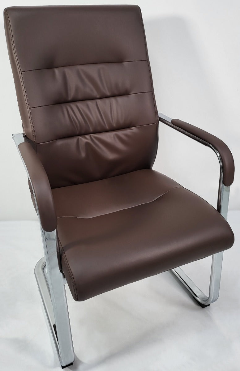 Modern Brown Leather Cantilever Visitor Chair - C019 Huddersfield